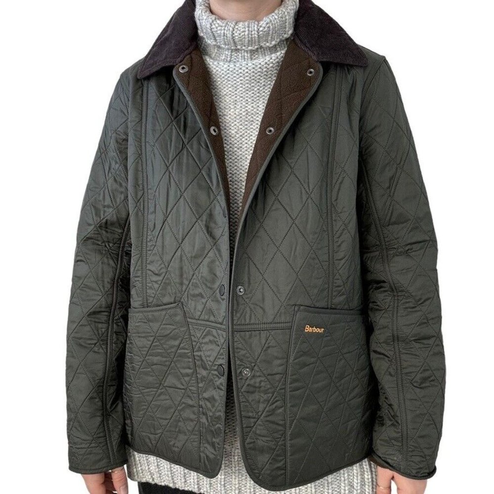 Barbour Womens Heritage Liddesdale Olive Green Quilted Chore Jacket Sz Sz 16